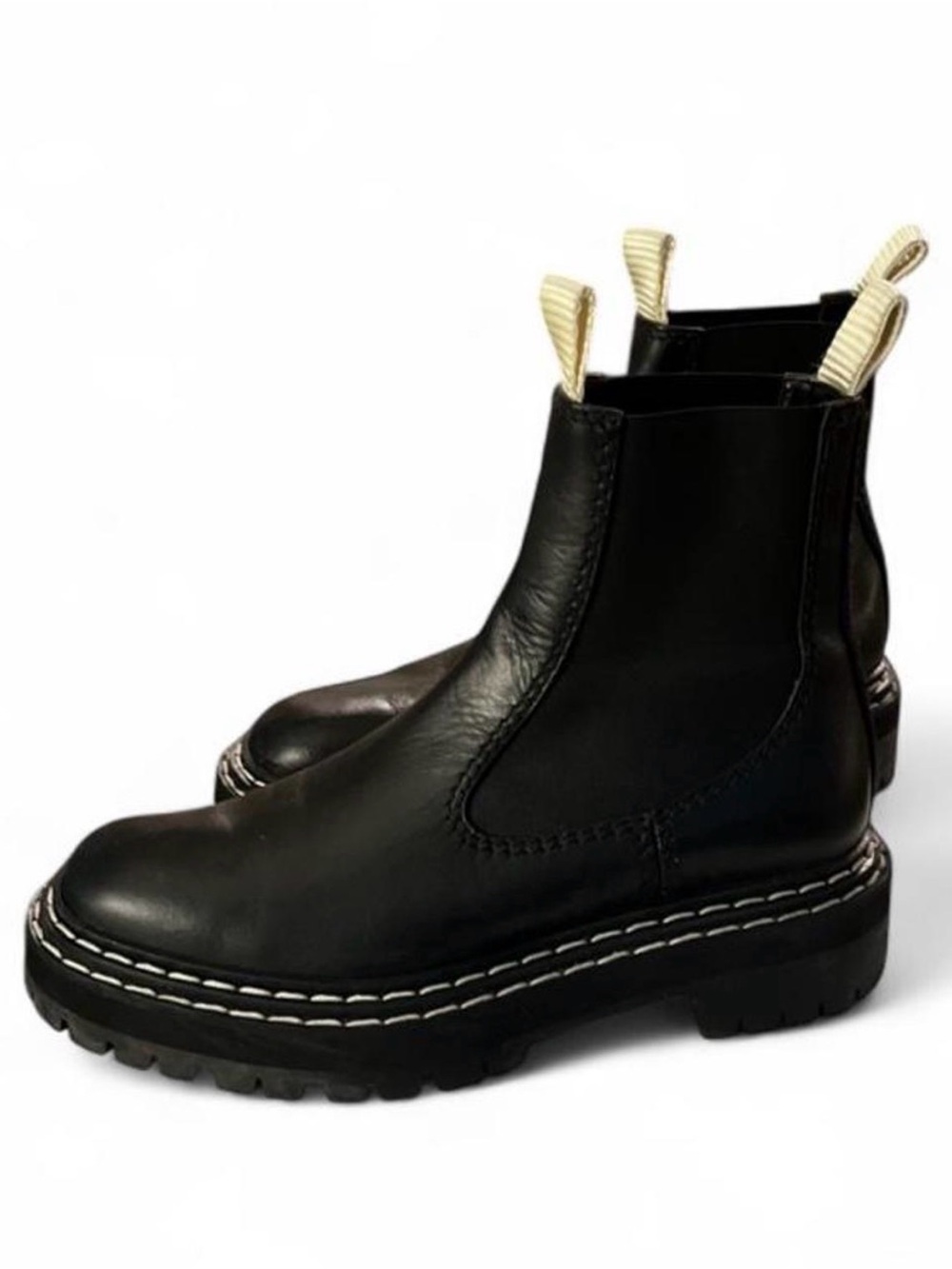 Proenza Schouler Contrast-Stitch Black Leather Chelsea Boots IT 37/US 7